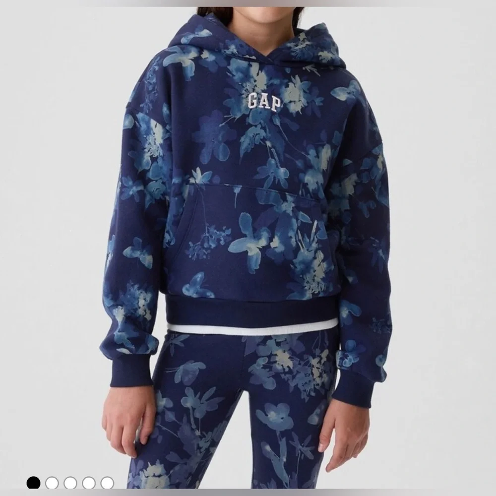 Gap Kids Girls Floral Butterfly Logo Hoodie sweatshirt  Navy Blue Size L (10)